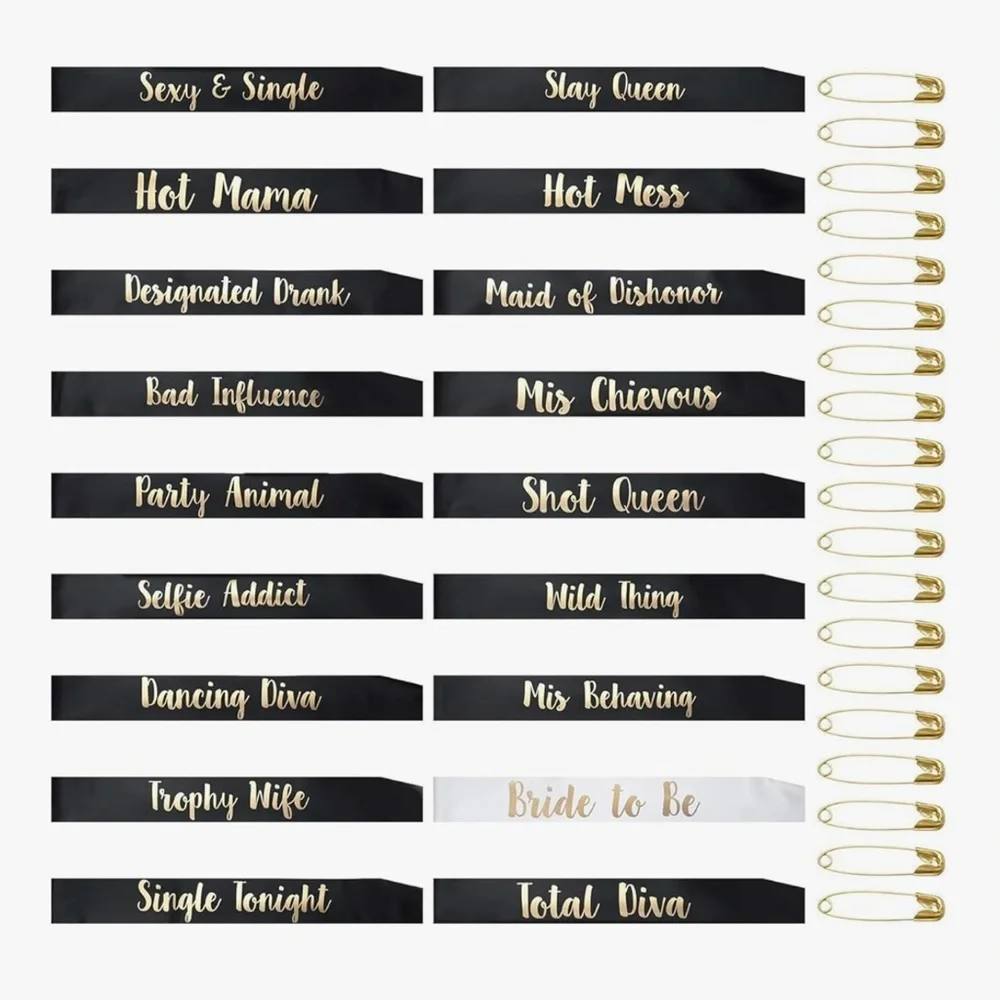 NWT Black and Gold Bride to Be Bachelorette Party Sash set of 18